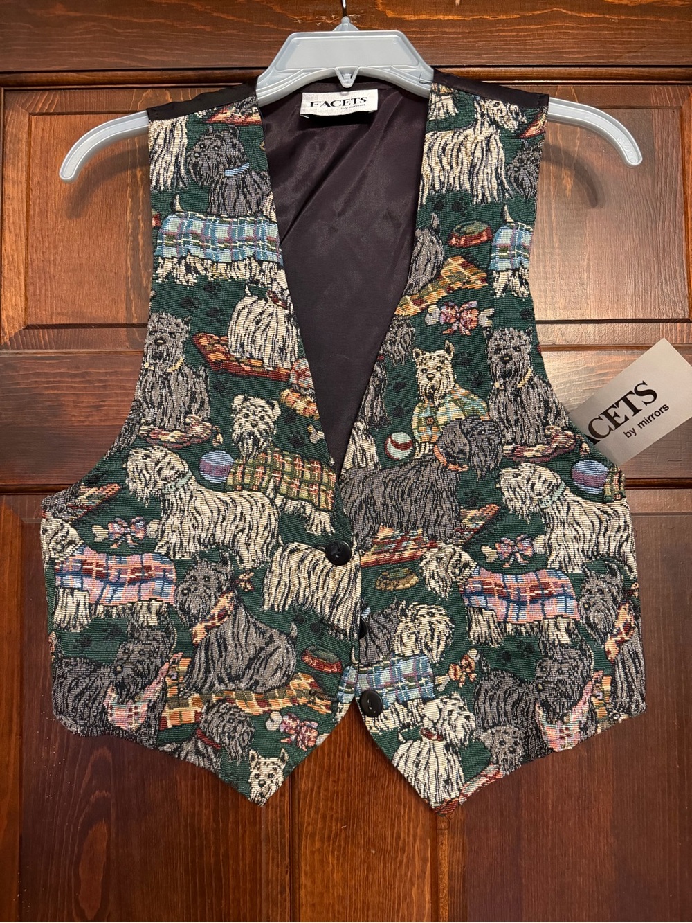 Vtg Facets Dog Vest Sz Small Embroidered Tapestry Scottie Westie Terrier NWT